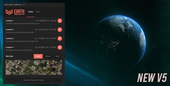 تنزيل برنامج إضافي مجاني Earth Zoom Toolkit Pro تنزيل الخرائط وتحريك المشروع. كل ذلك بنقرة واحدة

