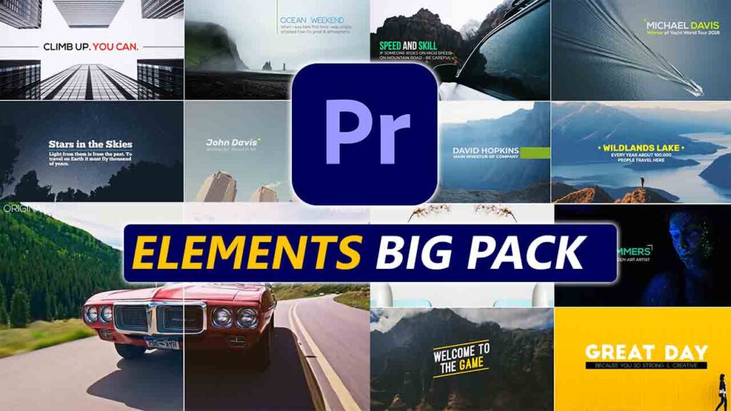 حزمة عناصر جرافيك حديثة للادوبي بريمير للاستخدام في صناعة فيديو مثالي Premiere Pro Elements Big Pack